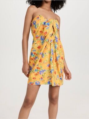 Caroline Constas”Kaia” yellow Floral Strapless Mini Dress NWT XXS